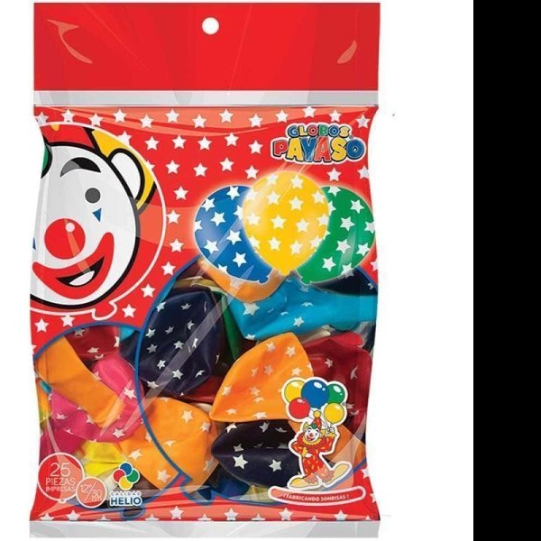 GLOBOS PAYASO IMP. ESTRELLA 12 COL. SURT. BOLSA C25 PZAS